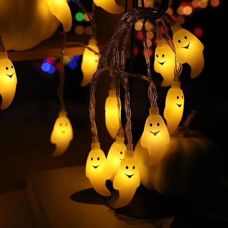 Christmas Thanksgiving Halloween LED String Lights Portable Pumpkin Ghost Skeletons Lights for Home Bar Halloween Party Decor