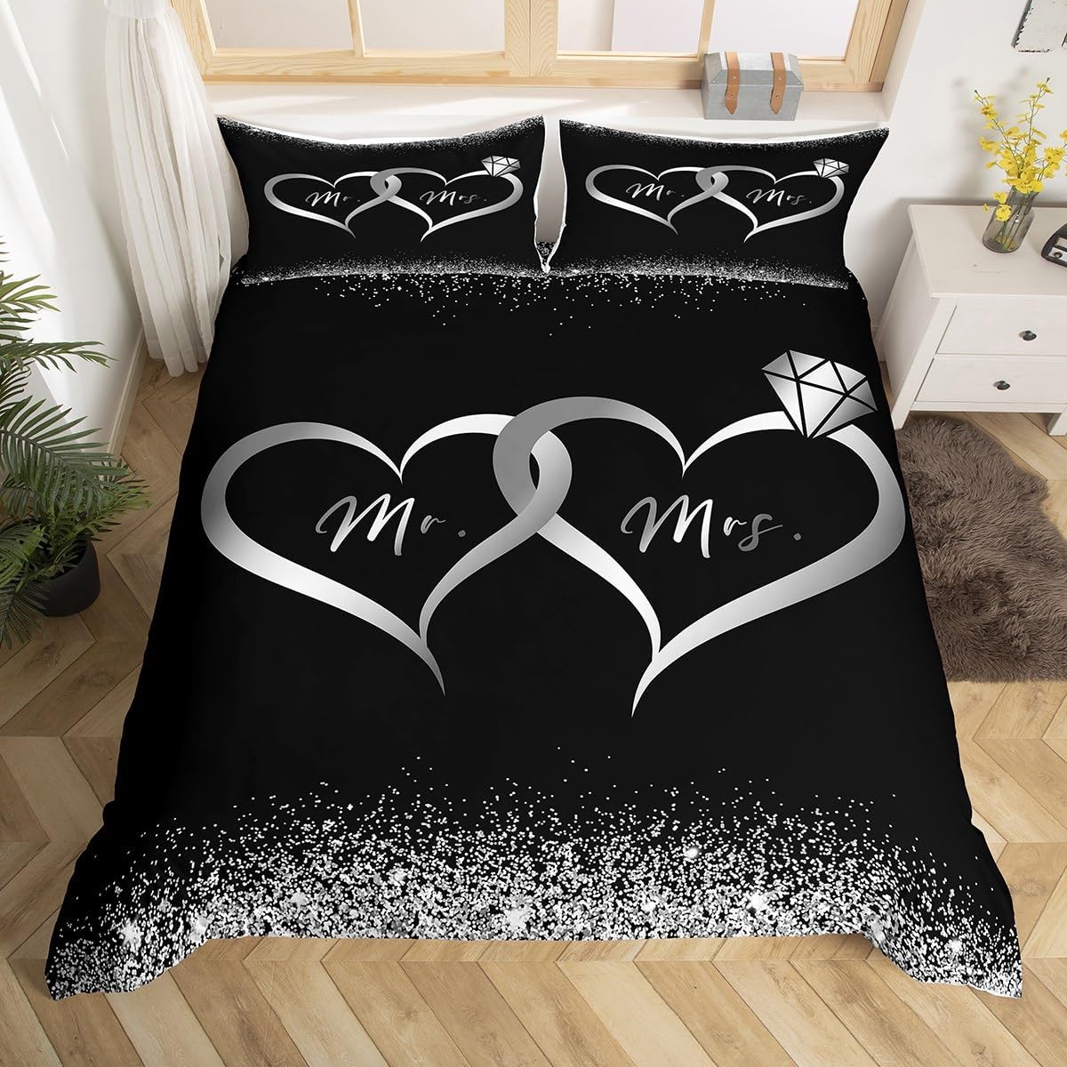 

Mrs Mr Soft Duvet Cover Romance Warm Comforter Cover Microfiber White Beding Set For Young Boys Young Girls Tens Adult Peoples Weding Valentine Day 120*200cm Single