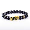 Pixiu Armband Feng Shui Rijkdom en Geluk Armband Heren Polsband Goudkleur Obisidiaan Steen Kralen Zwart Zes Karakter Cadeau
