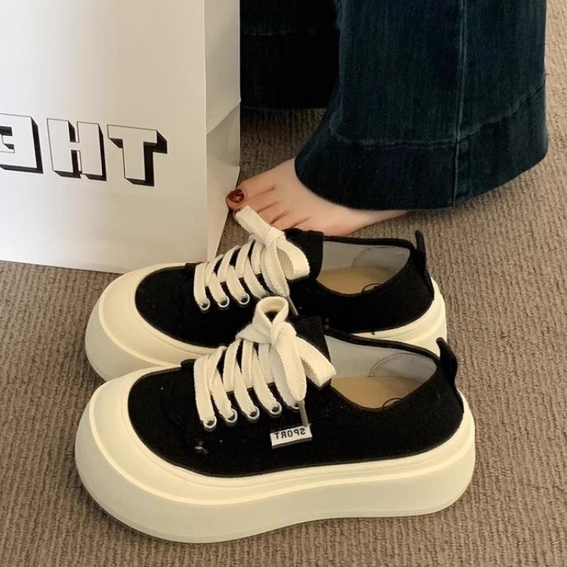 Platform Canvas Shoes Women's 2025 New Popular Summer Thin Versatile Big Head Shoes Height-increasing Sports and Leisure Board Shoes