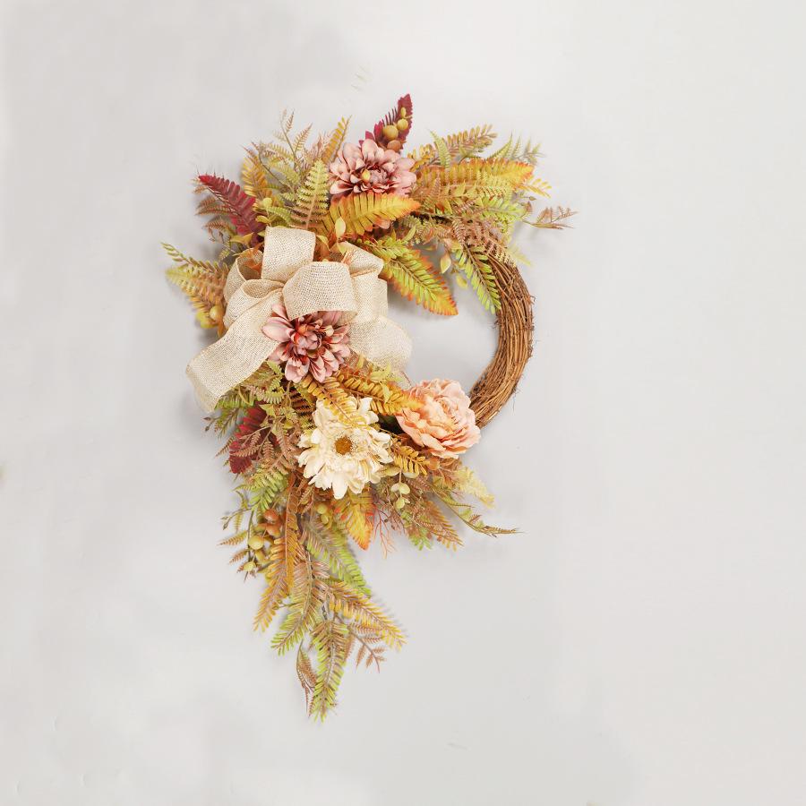 Thanksgiving Autumn Dahlia & Fern Wreath – Indoor/Outdoor Harvest & Halloween Decoration