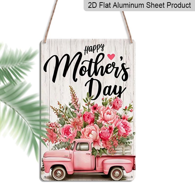 

2D Flat, 1pc Pink Truck Floral Mother s Day Metal Wall Art Sign Happy Mother s Day - 8*12 Inch Aluminium Rustic Home Decor, Farmhouse Wall Art 20*30cm