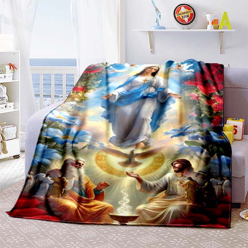 A Flannel Blanket Blessed by the Virgin Mary and Jesus, Suitable for Home Use, Including Bedrooms, Beds, Sofas, and Picnics.