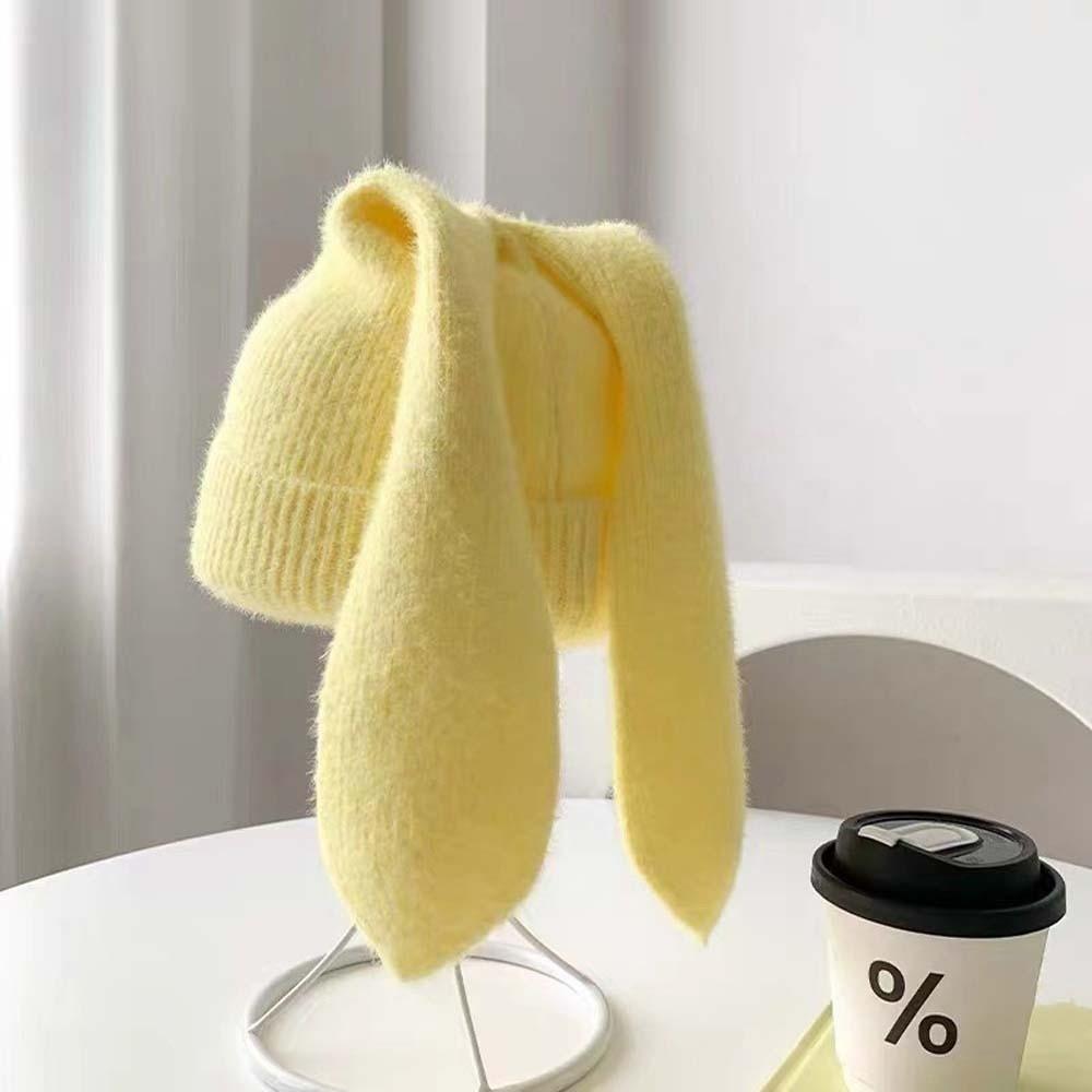 Elastic Rabbit Ears Cap Trendy Solid Color Knitted Hat Versatile Brimless Beanie Hat Outdoor