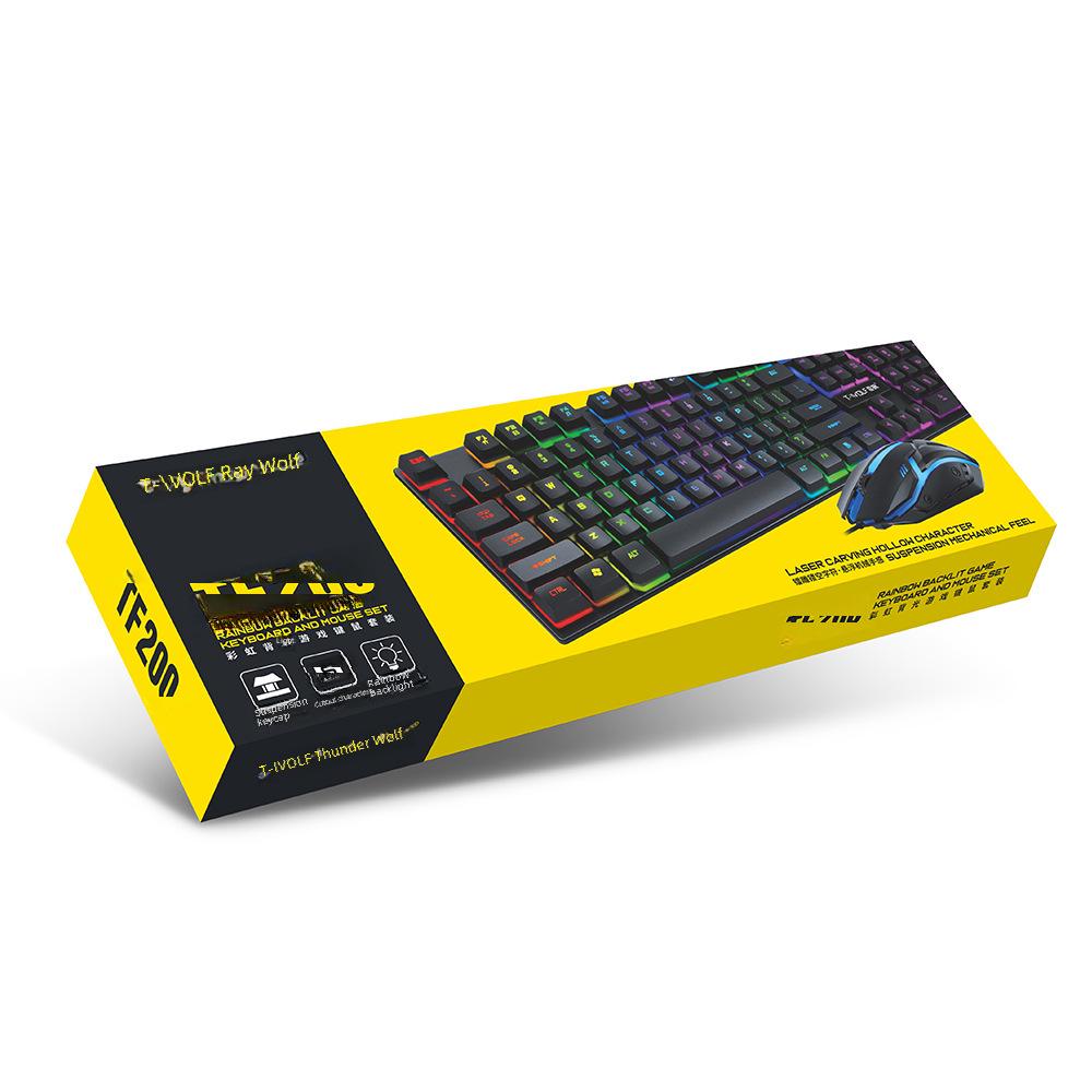 T-WOLF TF200 Gaming Keyboard & Mouse Set - Spanish/Russian Layout, USB Wired, Floating Design.