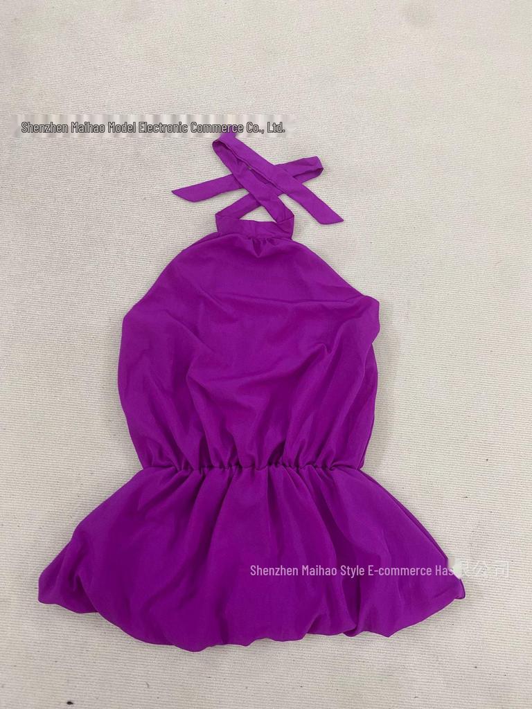 2025 European & American Solid Color Off-Shoulder Halter Neck A-Line Summer Dress
