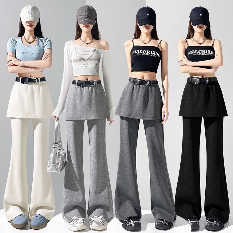 High Waist Micro-Flare Pants: Women's Spring/Summer Slimming Casual Floor-Length Style with Fake Two-Piece Design