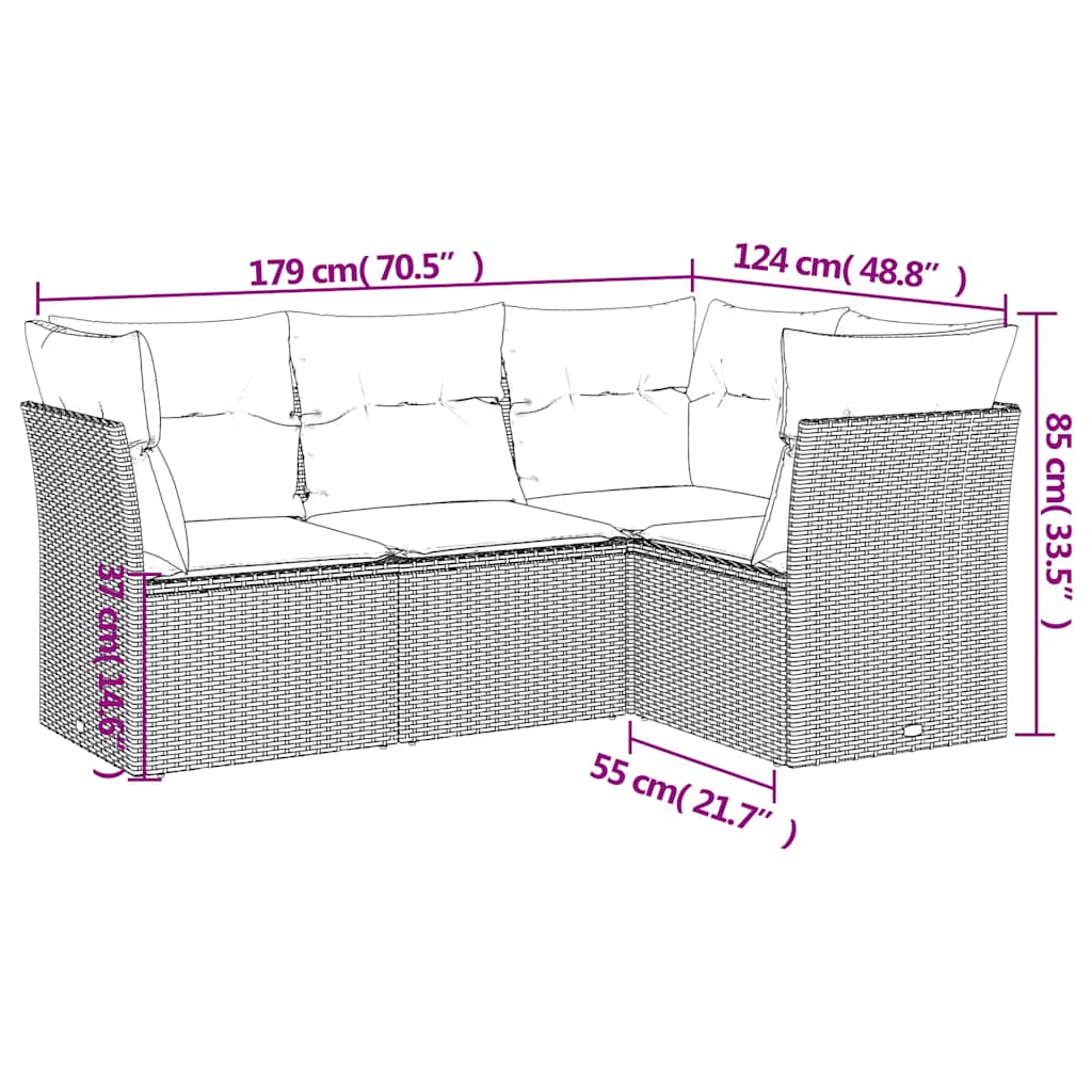 Vidaxl 4-Cz. Garden Lounge Set, Cushions, Black PE Rattan