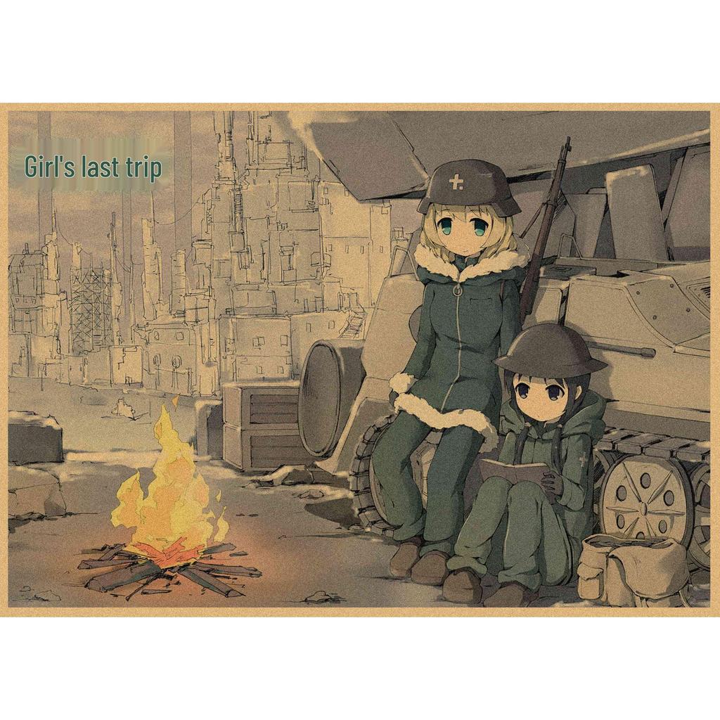 Retro Japanese Anime Girl Journey Poster - Kraft Paper Decorative Wall Art