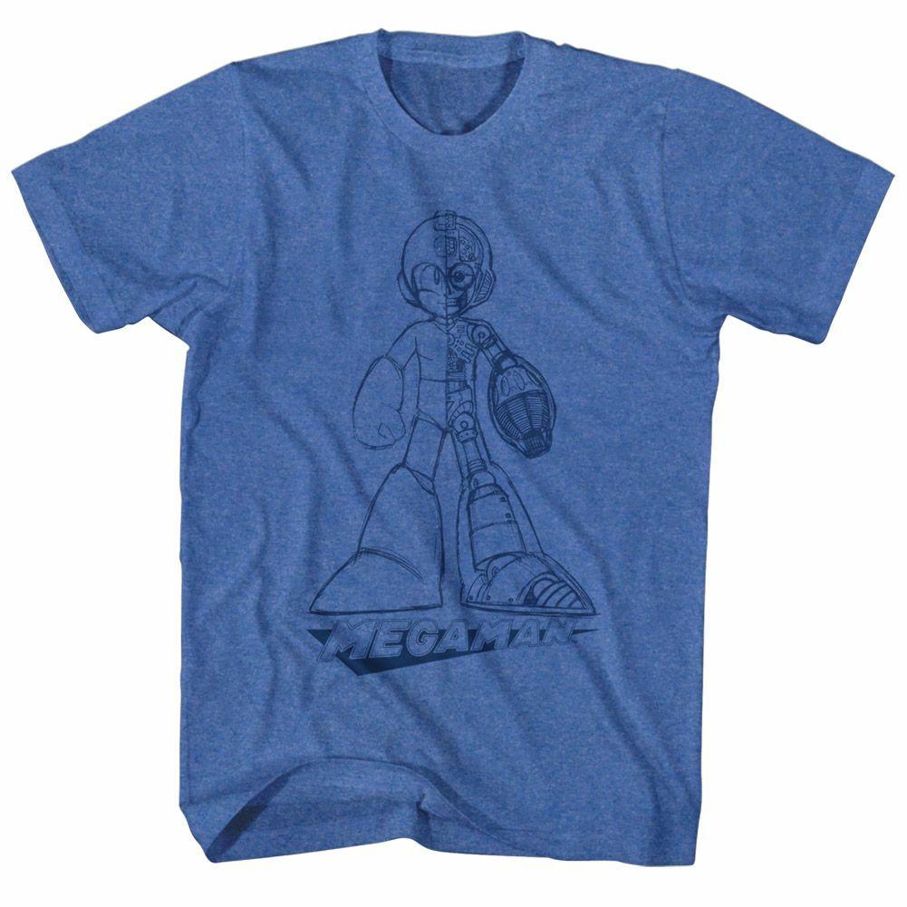 Mega Man Blueprint Royal Heather Adult T-Shirt XXXXL