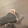 Summer new open-toed transparent word with waterproof table slippers women's simple crystal thick heels high heels sandals