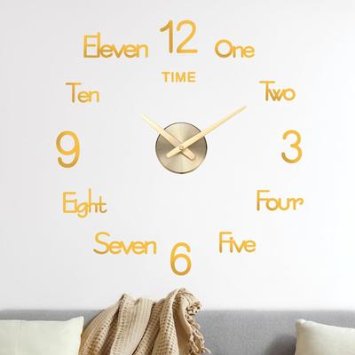 M METERXITY 1-Pack 3D DIY Wall Clock 28" Modern Frameless Silent Clock with Number Stickers for Living RoomOfficeHomeWall Decoration [Gold]