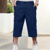 Summer Men's Black Cargo Capri Pants Multi-Pocket Elastic Waist Casual Knee-Length Shorts