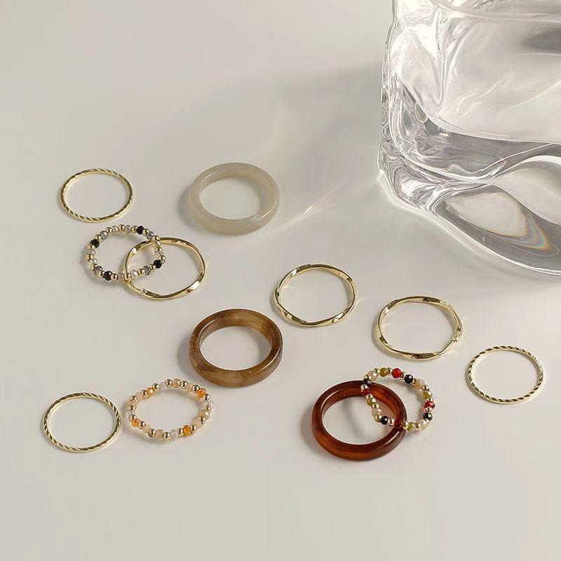 4pcs/set Chic Resin Geometric Metal Irregular Lines Beads Rings for Women Acrylic Bead Ring Set Party Jewelry Christmas Gifts