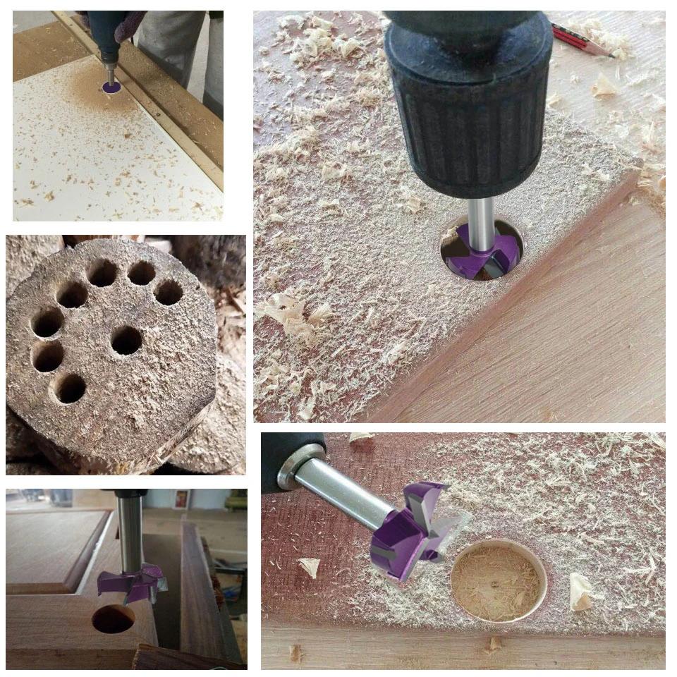 1pcs 45mm 3 Teeth Forstner Tips Woodworking Tools Hole Saw Cutter Hinge Boring Drill Bits Round Shank Tungsten Carbide Cutter