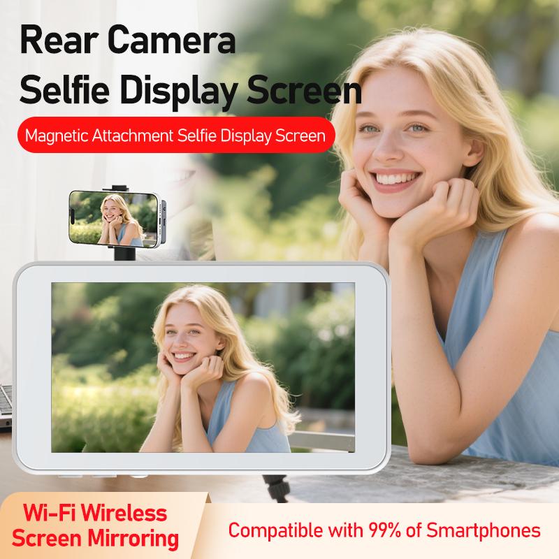 Wireless Magnetic Selfie Monitor 4.02" IPS HD Screen Real-Time Rear Camera Viewfinder for TikTok Vlogging Selfies Live Streaming