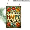 2D Flat, 1pc 2D FLAT Retro 'This Is My Happy Place' Metallic Aluminum Sign with Colorful and Vibrant Flowers 8x12 Inch Outdoor/Indoor Wall Art