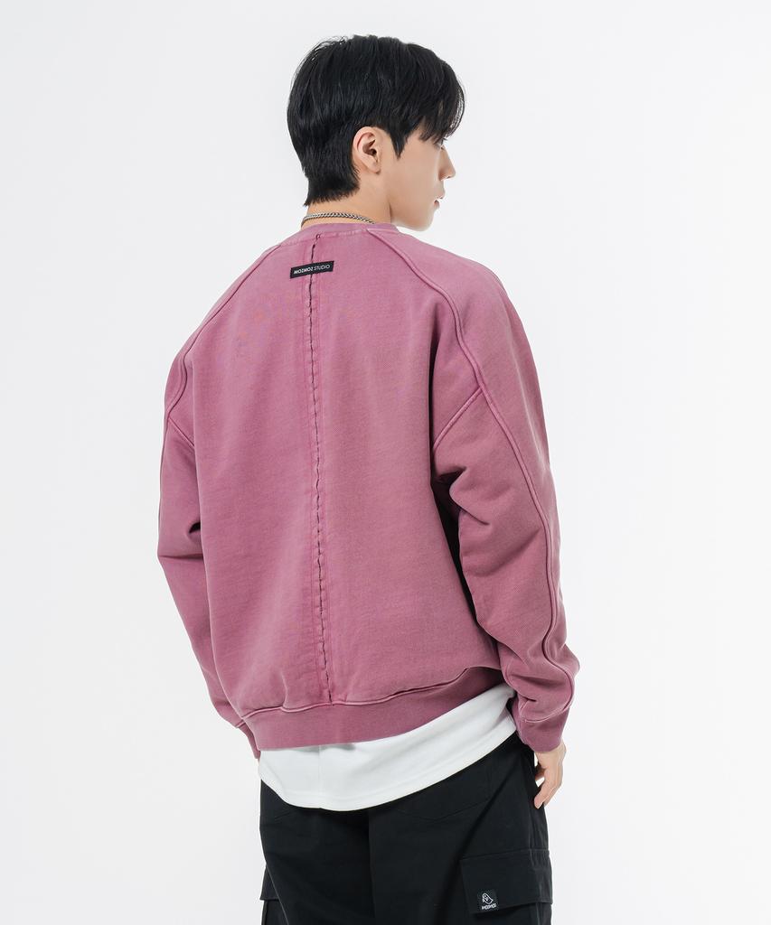 MOZMOZ Heavy Weight Pigment Raglan Back Slit Oversized Sweatshirt Pink