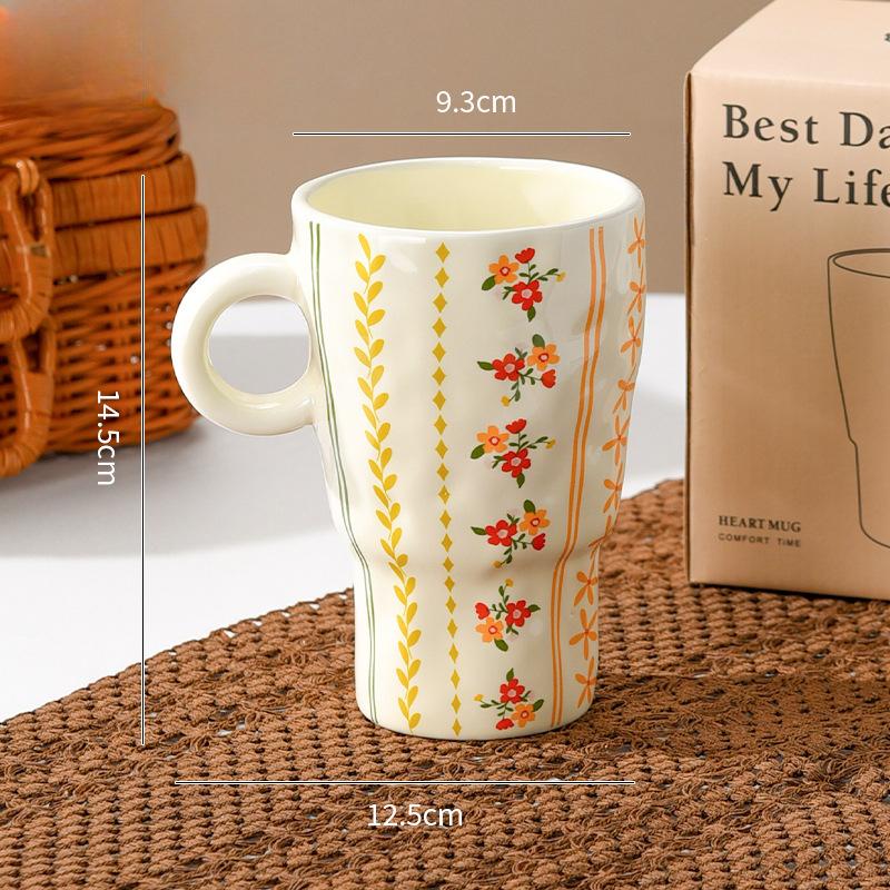 Hand Pinning Ceramic Cup with High Appearance Mug Artistic Goblet Illustration Cup Office Big Water Cup Women