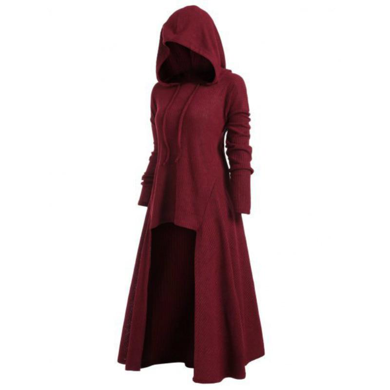European and American Style Plus Size Women's Dress Gothic Punk Jacket Hooded Casual Loose Elastic Solid Color Coat