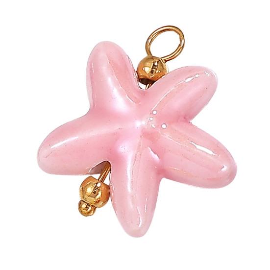 Handmade Ceramic Necklace Pendant, Star Fish Flower Charms with Golden Plated Findings, Ocean Theme Charms for DIY Earring Bracelet Jewelry Making