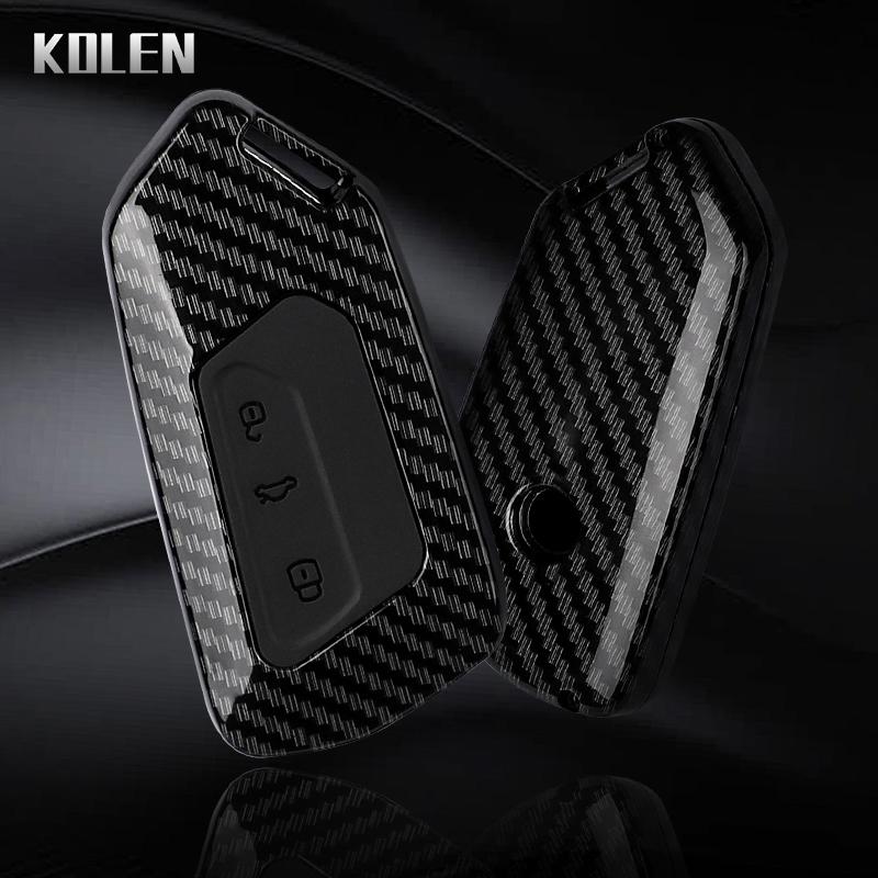 Abs Carbon Fiber Car Key Case Cover For Vw Volkswagen Golf 8 Mk8 Skoda Octavia A8 Seat Leon Mk4 Camouflage