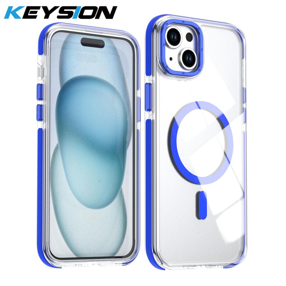 KEYSION Transparent Magnetic Case for MagSafe for iPhone 14 15 Pro Max Wireless Charging Shockproof Phone Cover for iPhone 14 15 Plus