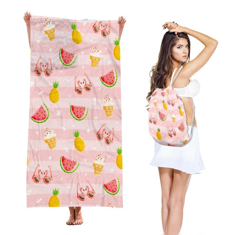 Two-in-one Beach Towel One-piece Bag, Foldable Beach Towel Storage Backpack, Ultra-fine Fiber Printed Beach Towel