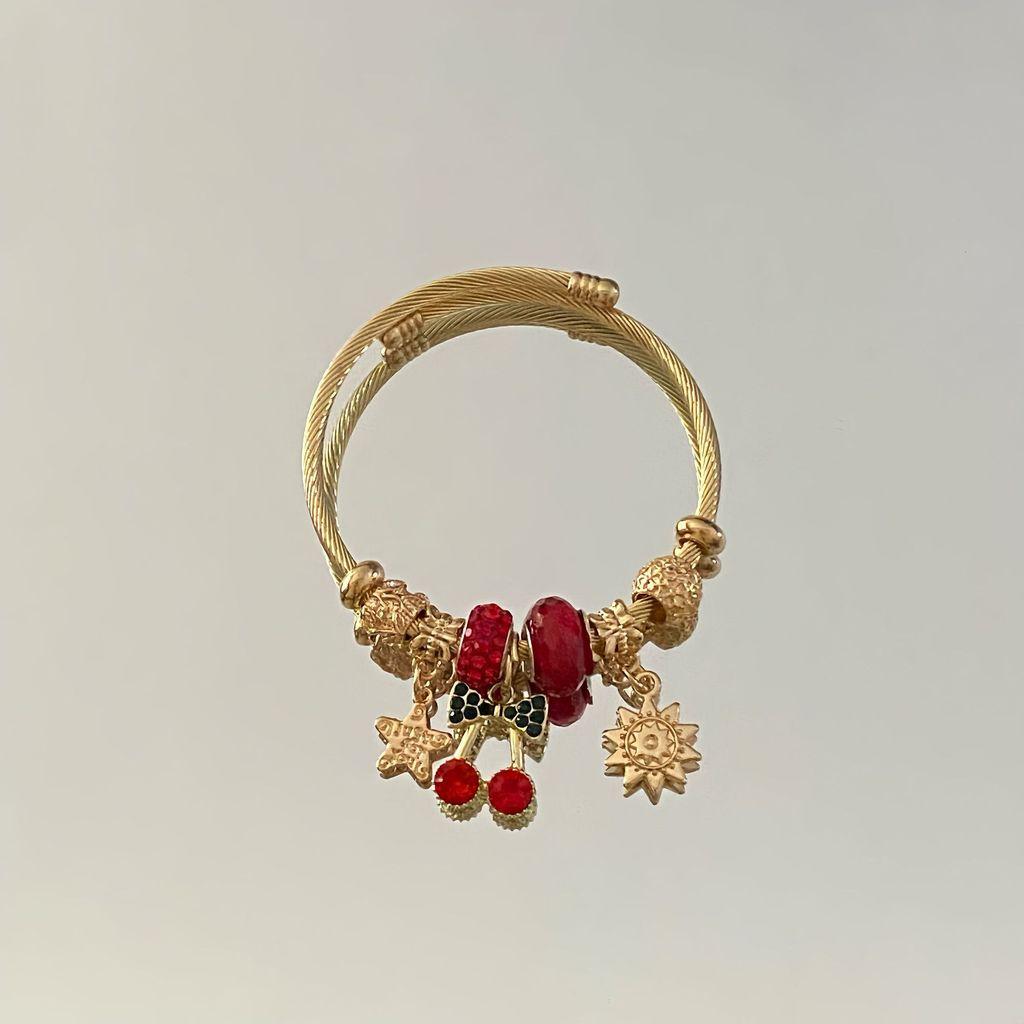 Fresh Strawberry Cherry Adjustable Bracelets With Rhinestone Accents For Women