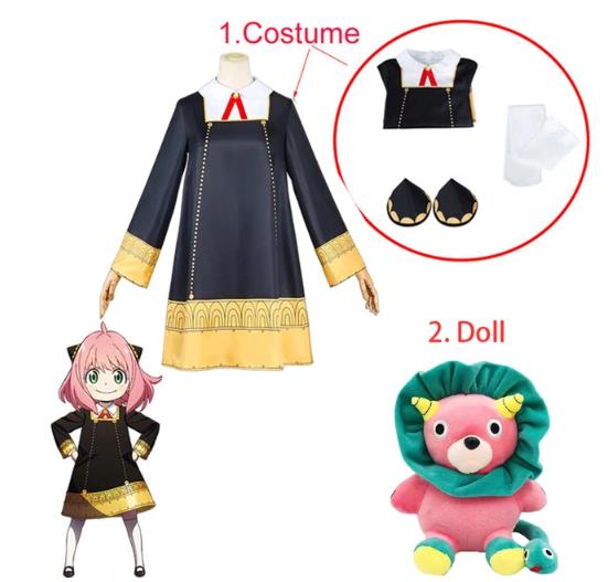 Anya Forger Cosplay Jurk Anime Spy X Family Forger Anya Cosplay Pruik Zwarte Jurk Sokken Pop Halloween Kostuums voor Meisjes Vrouwen M black