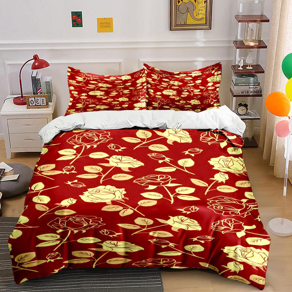 Golden Roses Pattern Design Bedding Duvet Cover Set Duvet Cover Pillowcases (1*Duvet Cover 2*Pillowcases, Without Duvet Insert)