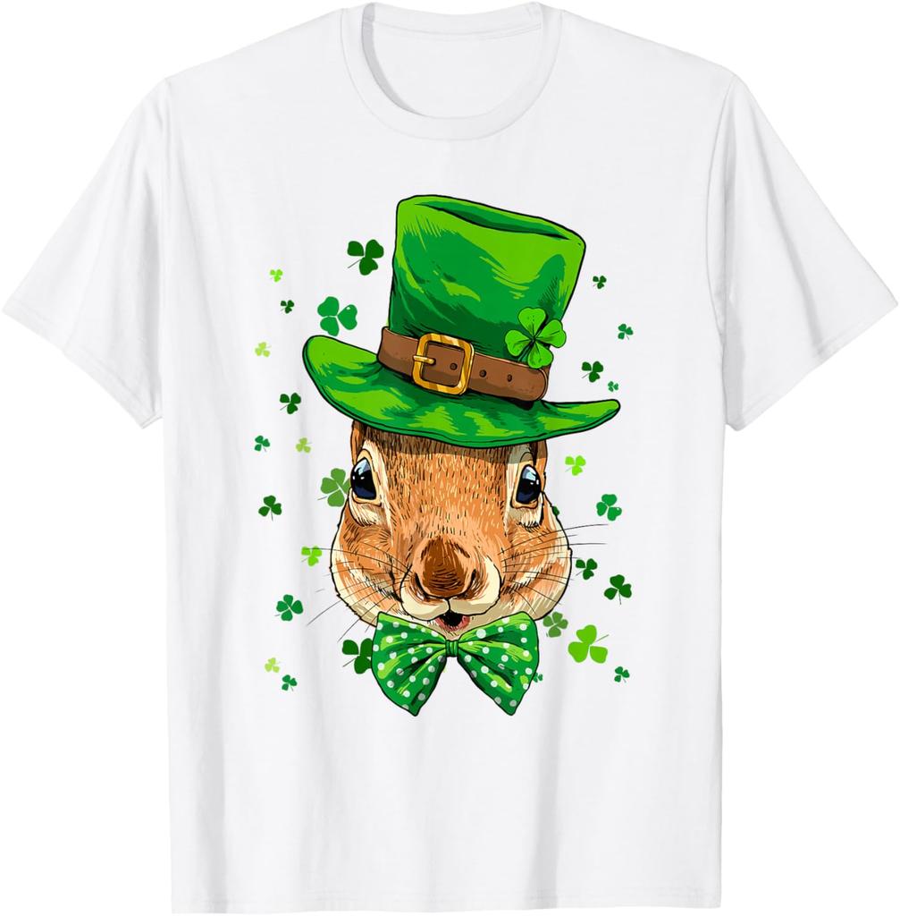 Squirrel Leprechaun St Patricks Day Graphic Print Cotton Crew Neck T-Shirt Casual Trip Tee