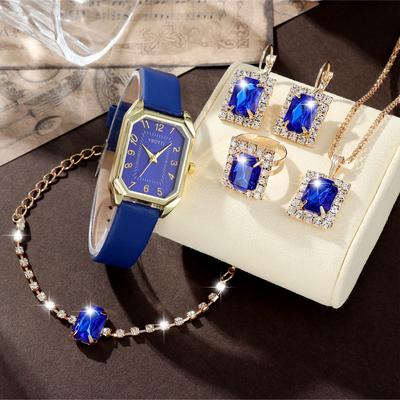 Square Roman Watch Gem Bracelet Set, Square Belt Watch + Square Gem Bracelet Set