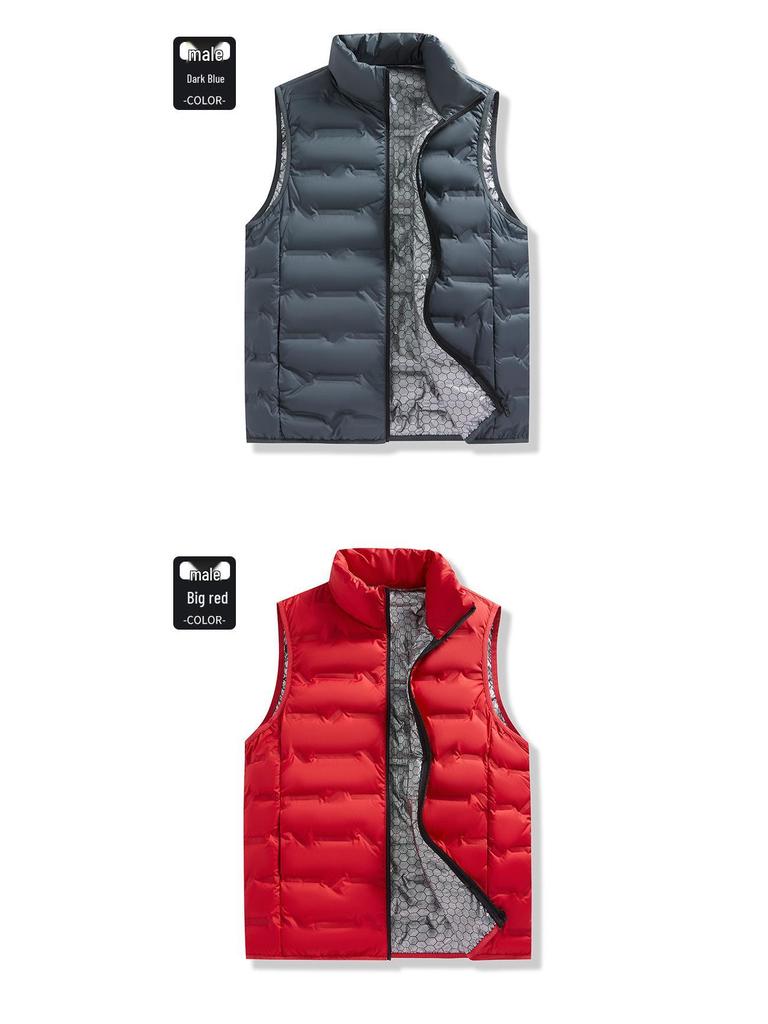 Men's Plus Size Stand Collar Sports Down Vest - Korean Style, Warm, Autumn/Winter.