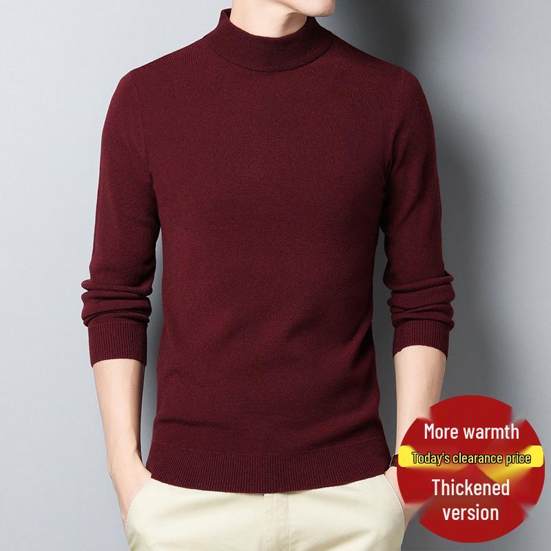 Men's Autumn Winter Round Neck Semi-High Neck Sweater - Middle-Aged & Young Knitted Base Layer Shirt