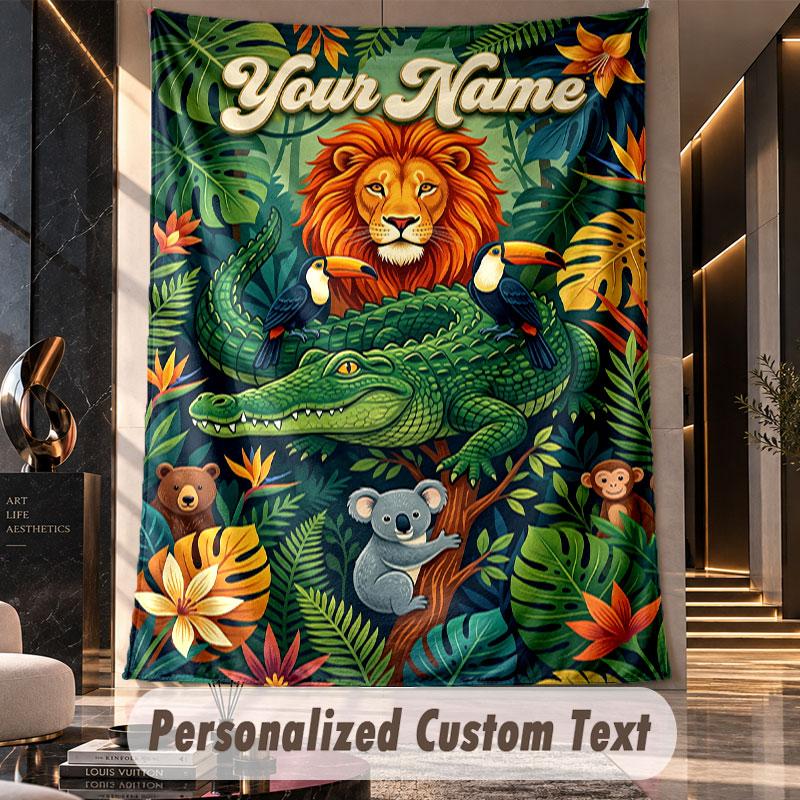 Lion Tiger Leopard (27) Theme Custom Tapestry Personalized Custom Name Text Wall Hanging Tapestry Home Decor Background Cloth