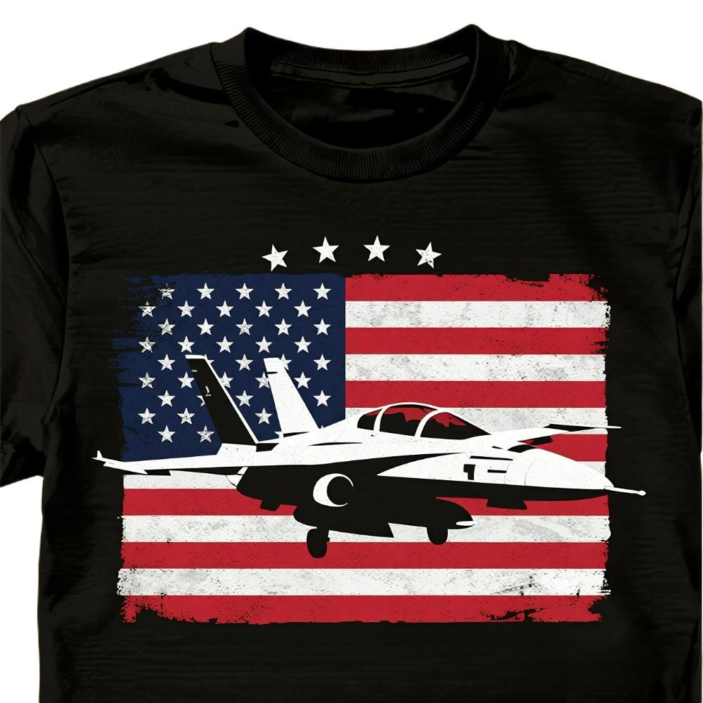 Retro USA Flag F18 Super Hornet Strike Fighter TShirt 100 Cotton ONeck Summer Short Sleeve Casual Unisexs Tshirt Size S3XL