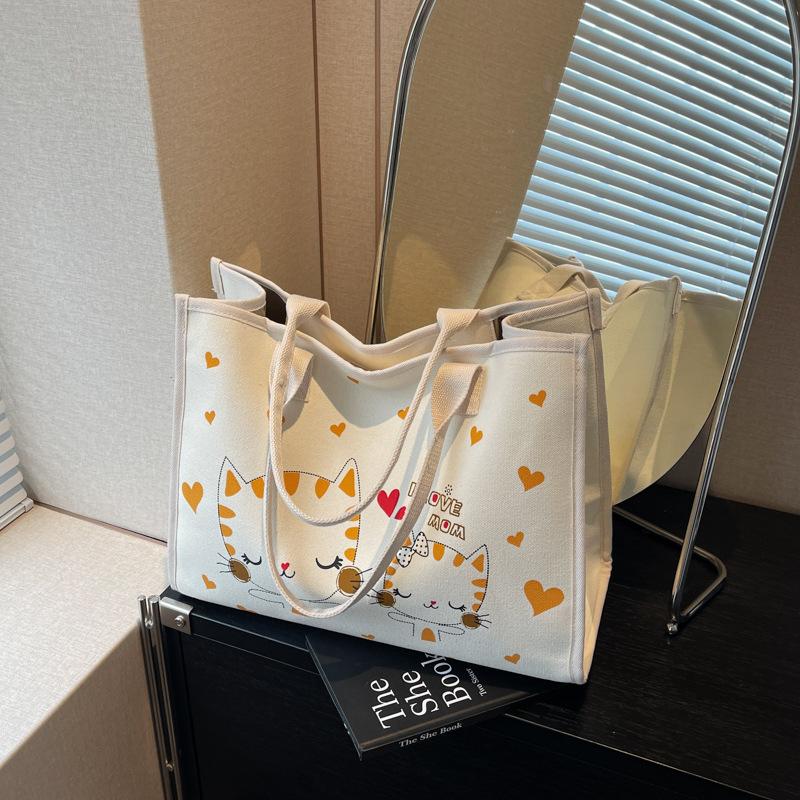 

Casual canvas bag girl new student commuter fashion cat tote bag shoulder tote bag покинуть белый