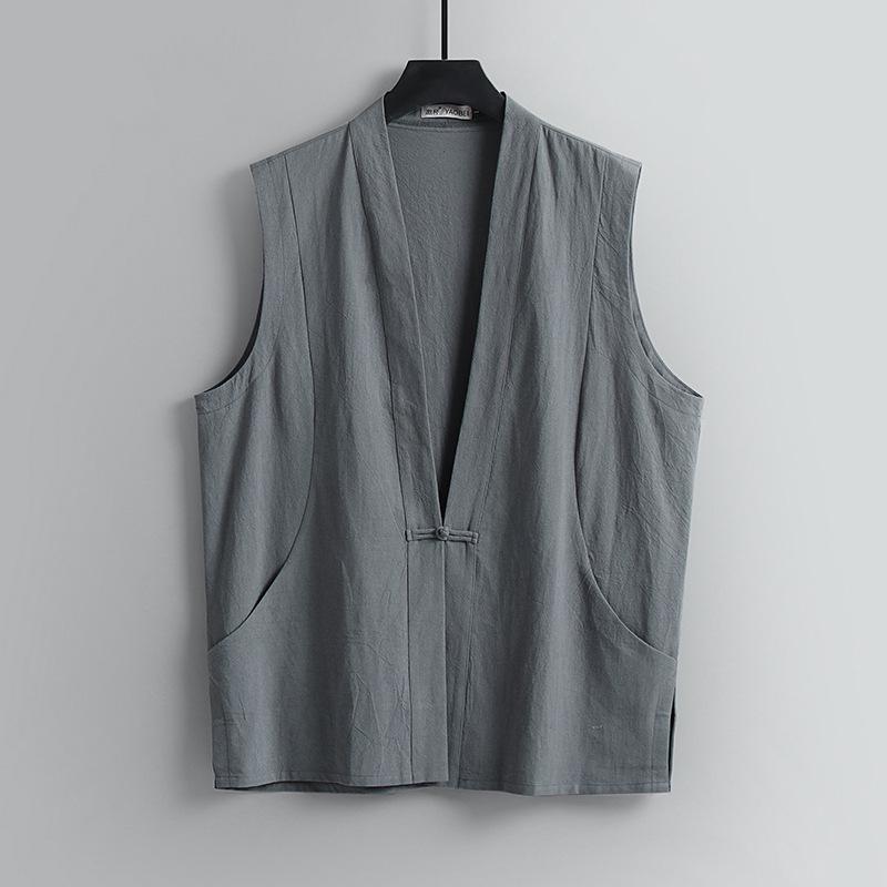 Men's Sleeveless Summer Linen Vest - Chinese Style Retro Tang Suit Waistcoat with Frog Button