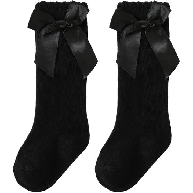 UTTPLL Baby Girls Bow Knee High Socks Toddler Leggings Ruffle Uniform Stockings Long Cotton Tube Socks Infant Dress Socks 0-6 Months