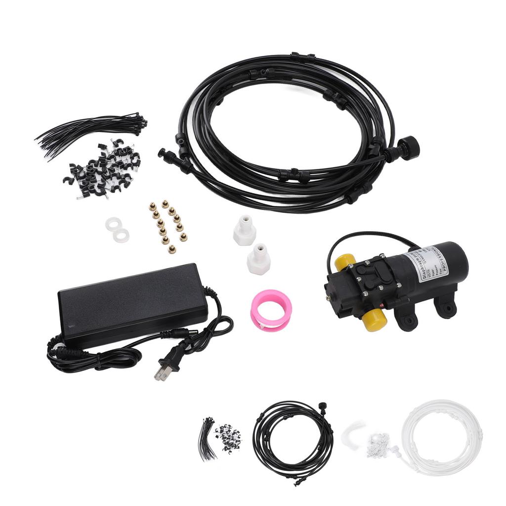 Outdoor Misting System Efficient with 29.5ft Pump Filter Nozzles Power Supply Garden Mist Hose Kit f