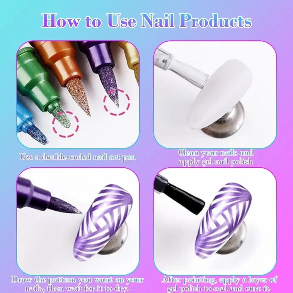 10-colour Nail Art Graffiti Pen Double-ended Acrylic Nail Paint Pens Nail Art Markers DIY Nail Art
