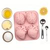 4-Cavity Heart and Brain Silicone Mold, Reusable Baking Mold for Cake, Jelly, Ice, and DIY Crafts