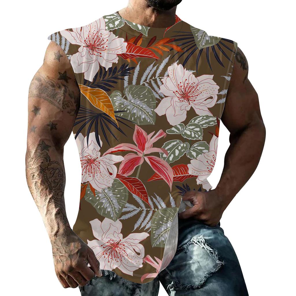 Mens Summer Surf Beach Tank Top Large Size Casual Breathable Sleeveless Top Loose Print Tank Top Man Shirt