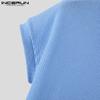 INCERUN Men Lapel Neck Solid Color Stitching Texture Casual T-shirt Tops