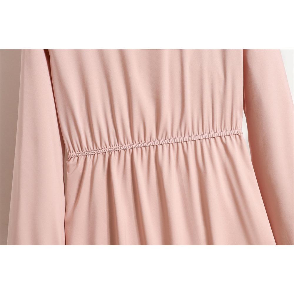 GMXIA Women's Fashion Spring Autumn Solid Color Print Long Sleeve O-Neck High Waist Casual Dresses