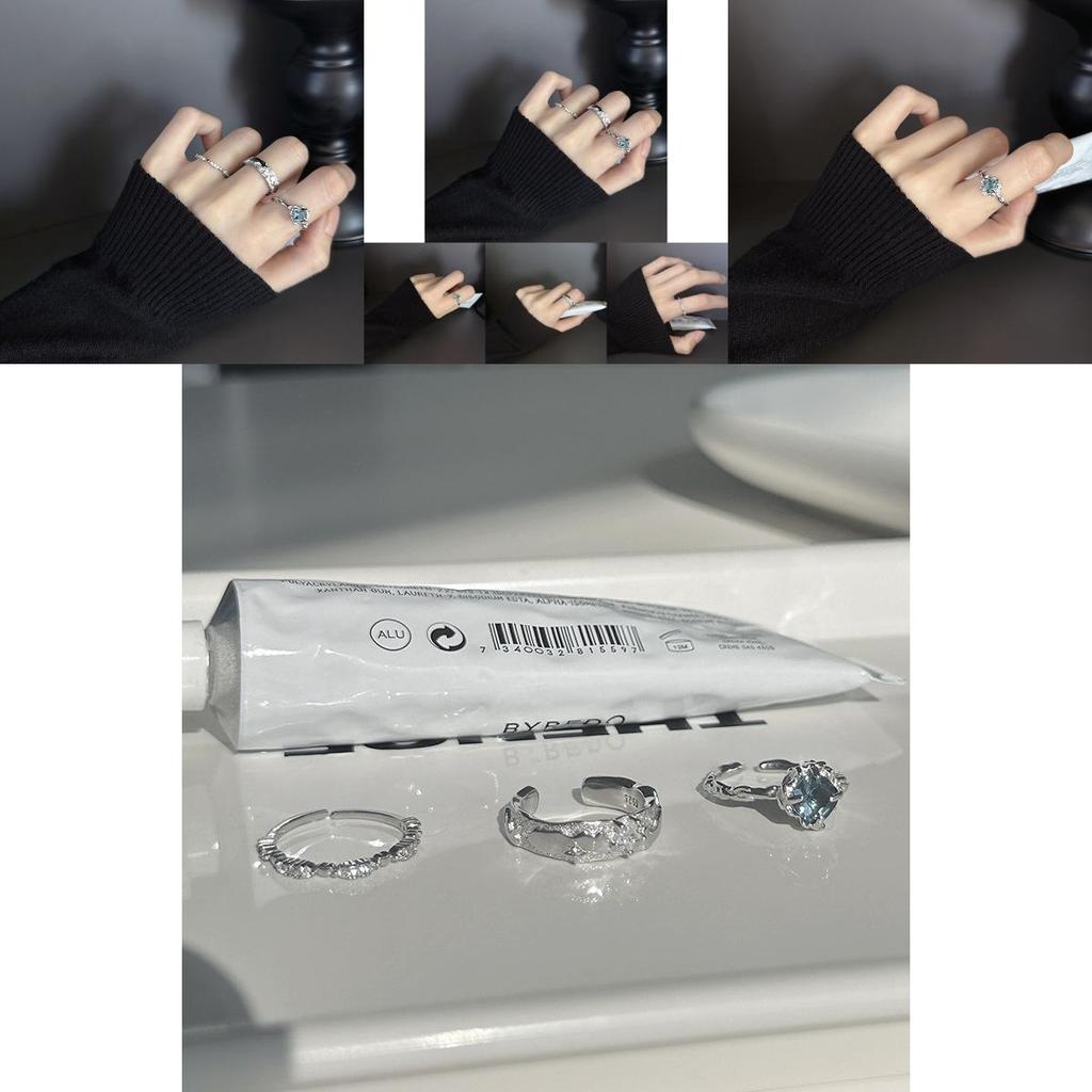 Dazzling Geometric Blue Sapphire Star And Heart Ring For Women Stylish Adjustable Design