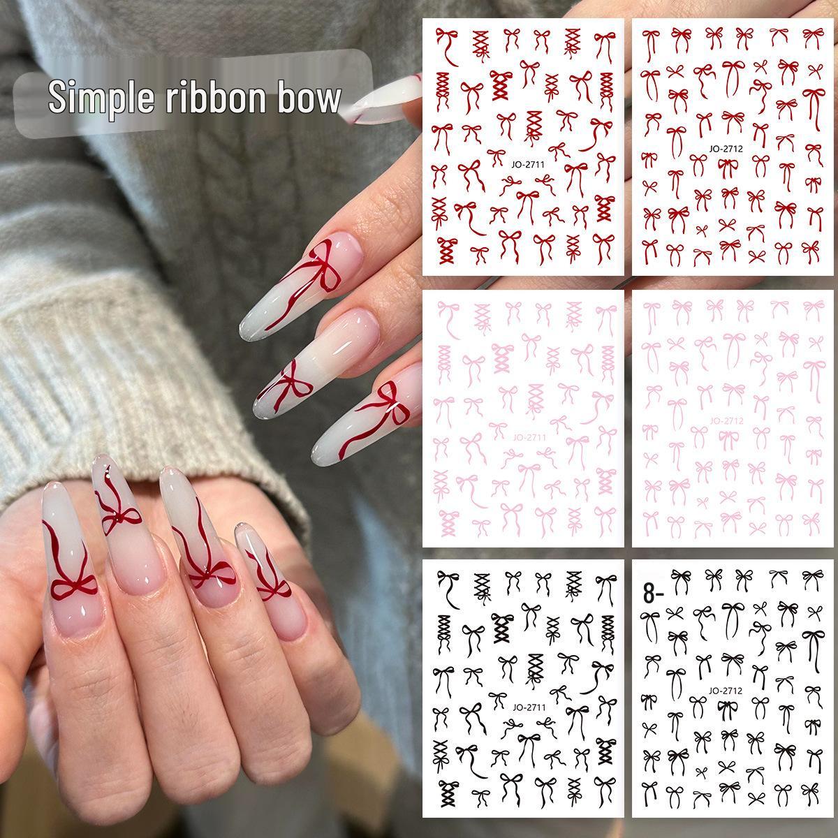 

Ballet Ribbon Bow Nail Stickers: Black, White, Pink Self-Adhesive Tips