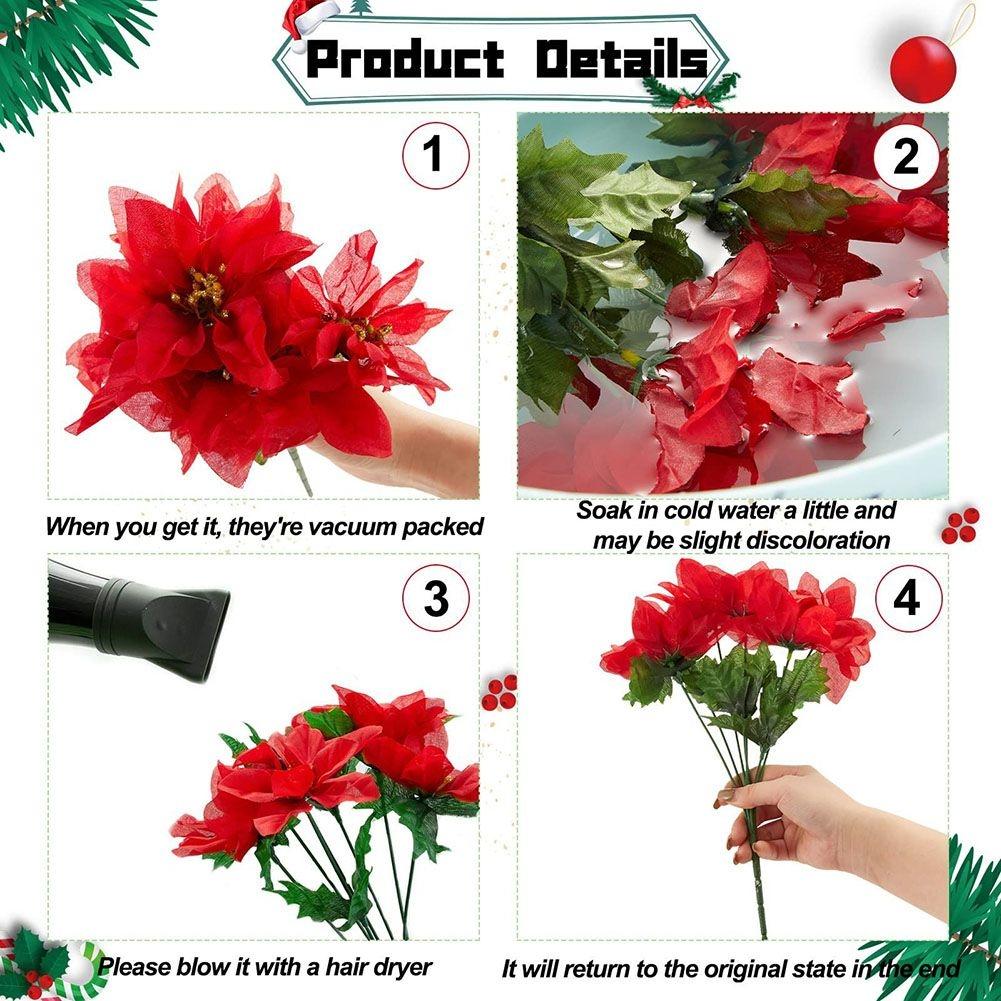 7 Köpfe Weihnachten Künstliche Poinsettia Blumen Faux Poinsettia Busch Sträuße