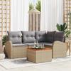 VidaXL 5-Piece Sofa Set with Cushions In Beige Poly Rattan and Acacia 3347574